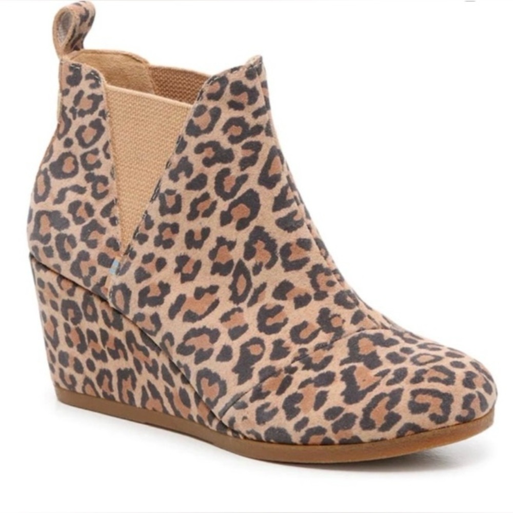 Toms Leopard Print Wedge Ankle Boots